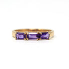 Modern Amethyst Ring - Vintage 14k Yellow Gold Three Rectangle Faceted Purple Gemstones - Estate Circa 2000's Era Size 6 3/4 Fine Jewelry