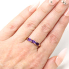 Modern Amethyst Ring - Vintage 14k Yellow Gold Three Rectangle Faceted Purple Gemstones - Estate Circa 2000's Era Size 6 3/4 Fine Jewelry