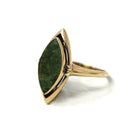 Nephrite Jade Ring - Retro 10k Yellow Gold Marquise Cut Natural Green Gemstone - Vintage 1960s Era Size 5 Navette Statement Fine 60s Jewelry