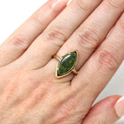 Nephrite Jade Ring - Retro 10k Yellow Gold Marquise Cut Natural Green Gemstone - Vintage 1960s Era Size 5 Navette Statement Fine 60s Jewelry