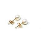 Cultured Pearl Earrings - Modern 14k Yellow Gold Organic Gems Pierced Push Backs Studs - Estate Circa 2000's June Birthstone Fine Jewelry