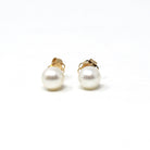 Cultured Pearl Earrings - Modern 14k Yellow Gold Organic Gems Pierced Push Backs Studs - Estate Circa 2000's June Birthstone Fine Jewelry