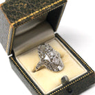 Vintage Shield Ring - Modern Estate 10k White Gold Natural .10 CTW Diamonds - Circa 1950s Era Mid Century Size 6 1/2 Fine Filigree Jewelry