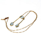 Aquamarine Lavalier Necklace - Edwardian 15k 10k Yellow Gold Oval Natural Blue Gemstones Pendant - Antique Circa 1910s Fine March Jewelry