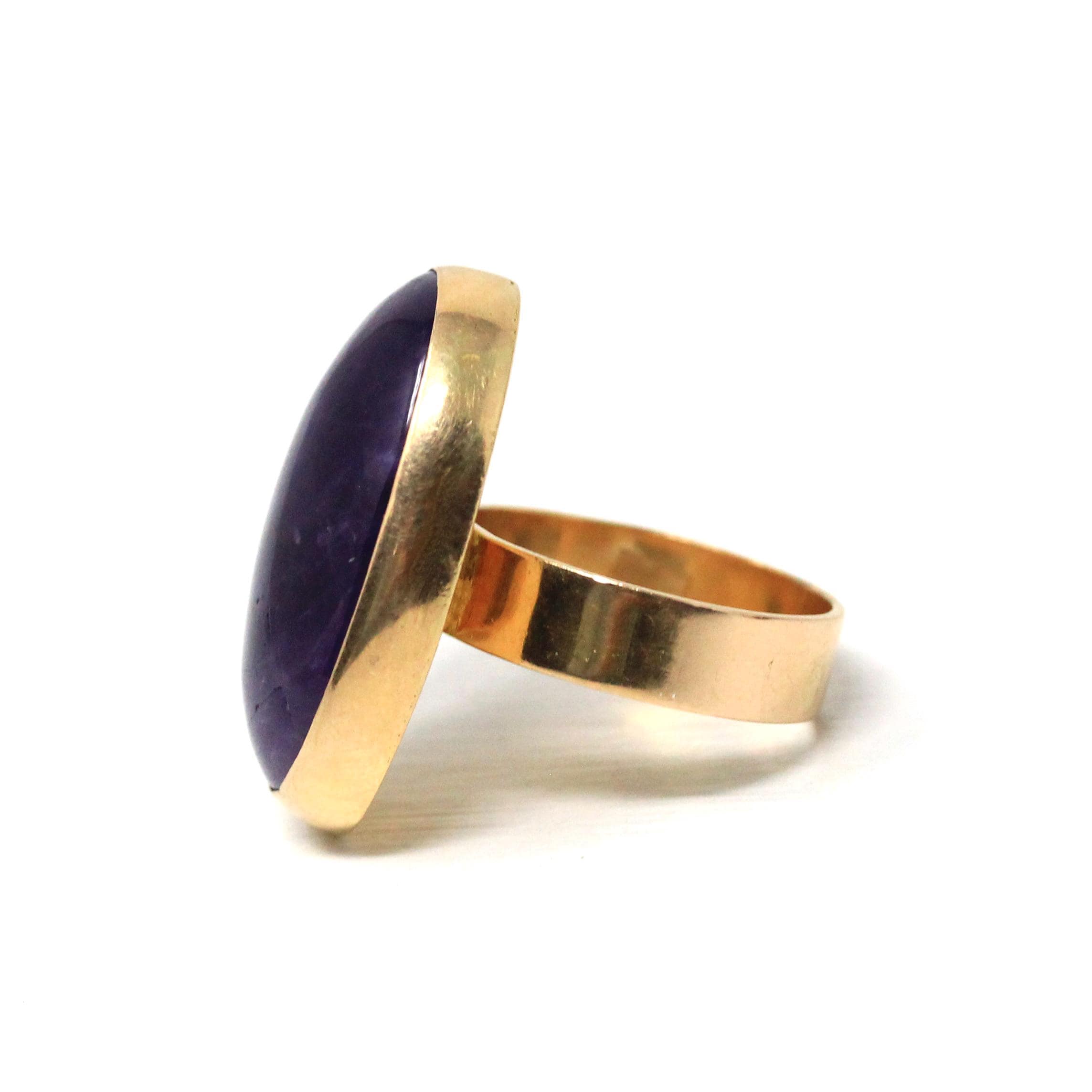 Amethyst Cocktail Ring - Estate 18k Yellow Gold Natural Purple Gemstone - Vintage Circa 1980s Era Size 5 3/4 Egyptian Hallmarks Fine Jewelry