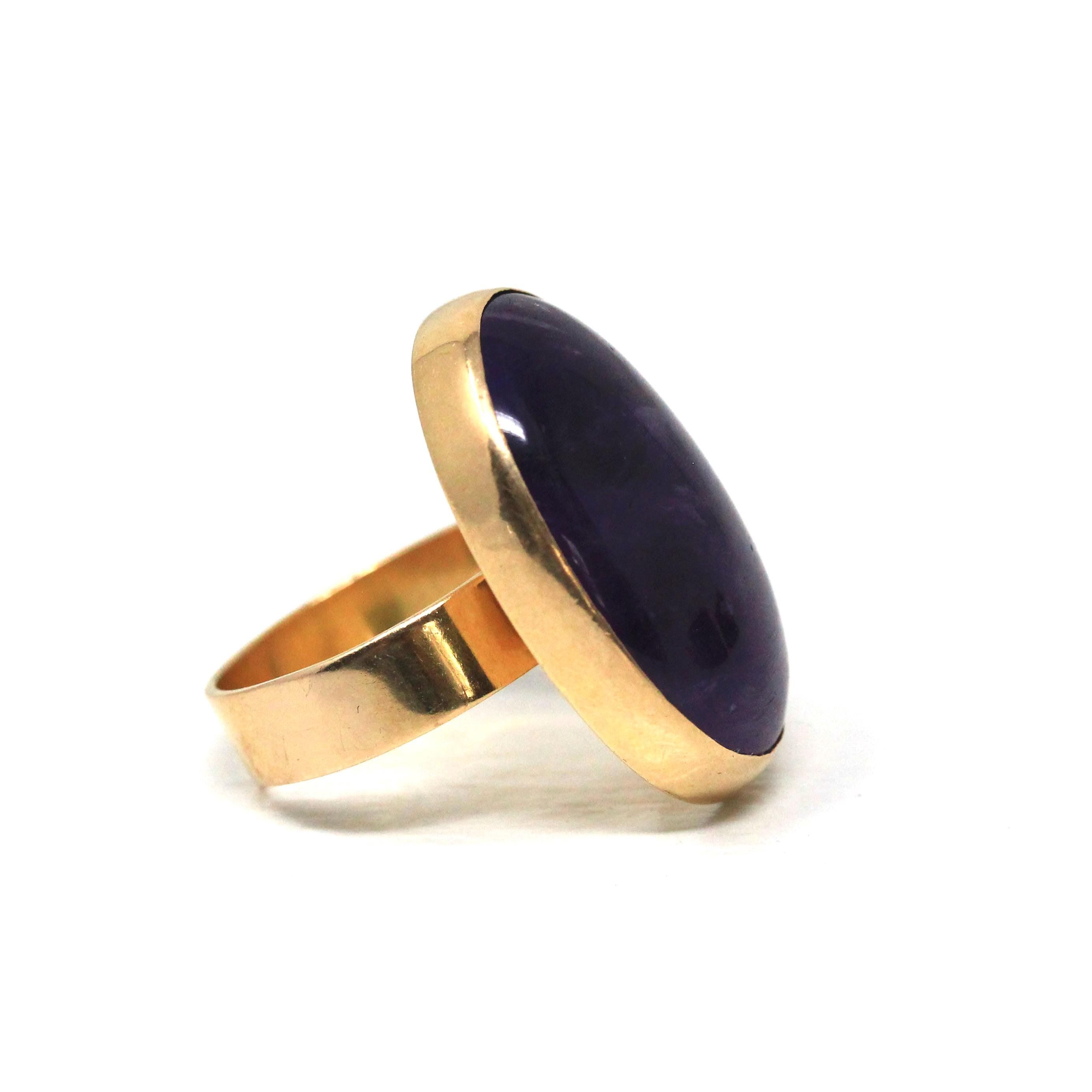 Amethyst Cocktail Ring - Estate 18k Yellow Gold Natural Purple Gemstone - Vintage Circa 1980s Era Size 5 3/4 Egyptian Hallmarks Fine Jewelry