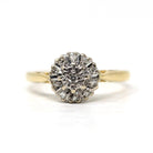 Diamond Halo Ring - Retro 18k Yellow & White Gold Natural Gemstone Engagement - Vintage Hallmarked 1971 Size 6 Two Tone Cluster Fine Jewelry