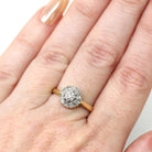 Diamond Halo Ring - Retro 18k Yellow & White Gold Natural Gemstone Engagement - Vintage Hallmarked 1971 Size 6 Two Tone Cluster Fine Jewelry