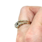 Vintage Wedding Ring Set - Retro 14k Yellow & White Gold Natural Diamonds Two Tone Illusion - Circa 1940s Size 6 1/4 Soldered Fine Jewelry