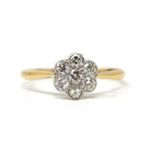 Diamond Flower Ring - Retro 18k Yellow Gold & Platinum Natural Gemstones - Vintage Circa 1940s Era Size 5 3/4 Cluster Fine Floral Jewelry