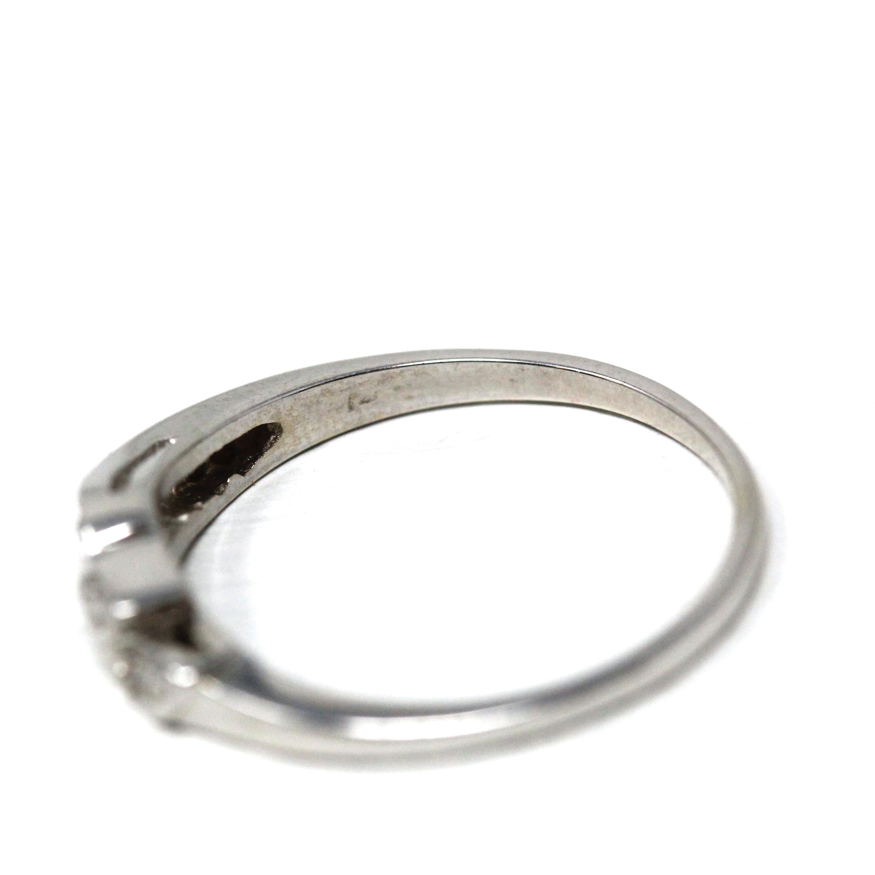 Mid Century Wedding Band - Vintage 14k White Gold 0.12 CTW Six Round Single Cut Diamond Ring - Circa 1950s Size 7 Fine Bridal Jewelry