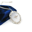 Vintage Aviation Pendant - Retro Sterling Silver Prop And Wings Filigree Flower Necklace - Circa 1940s Era Statement Camphor Glass Jewelry