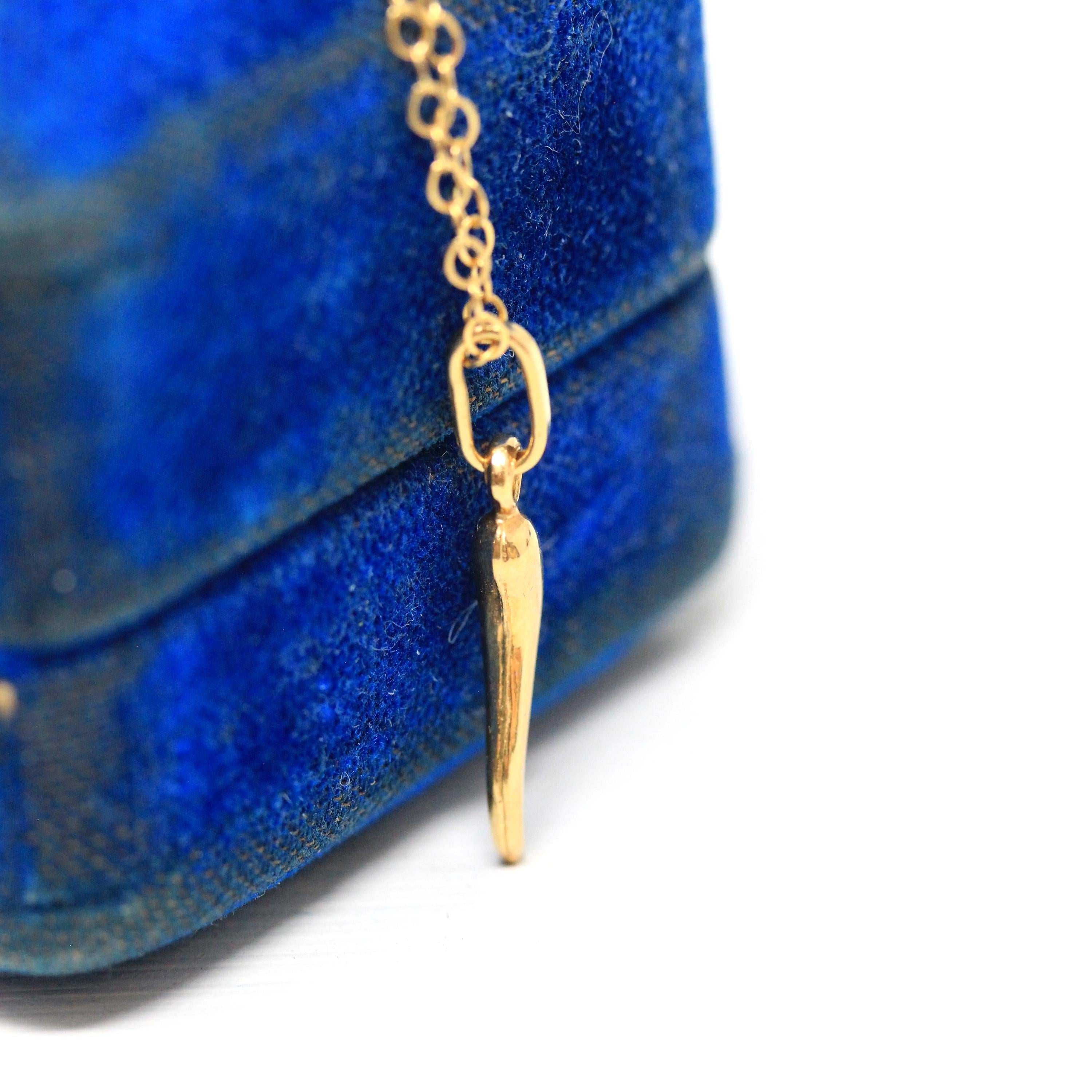 Italian Horn Charm - Retro 18k Yellow Gold Italy Cornicello Good Luck Pendant Necklace - Vintage Circa 1970s Ward Off Evil Amulet Jewelry