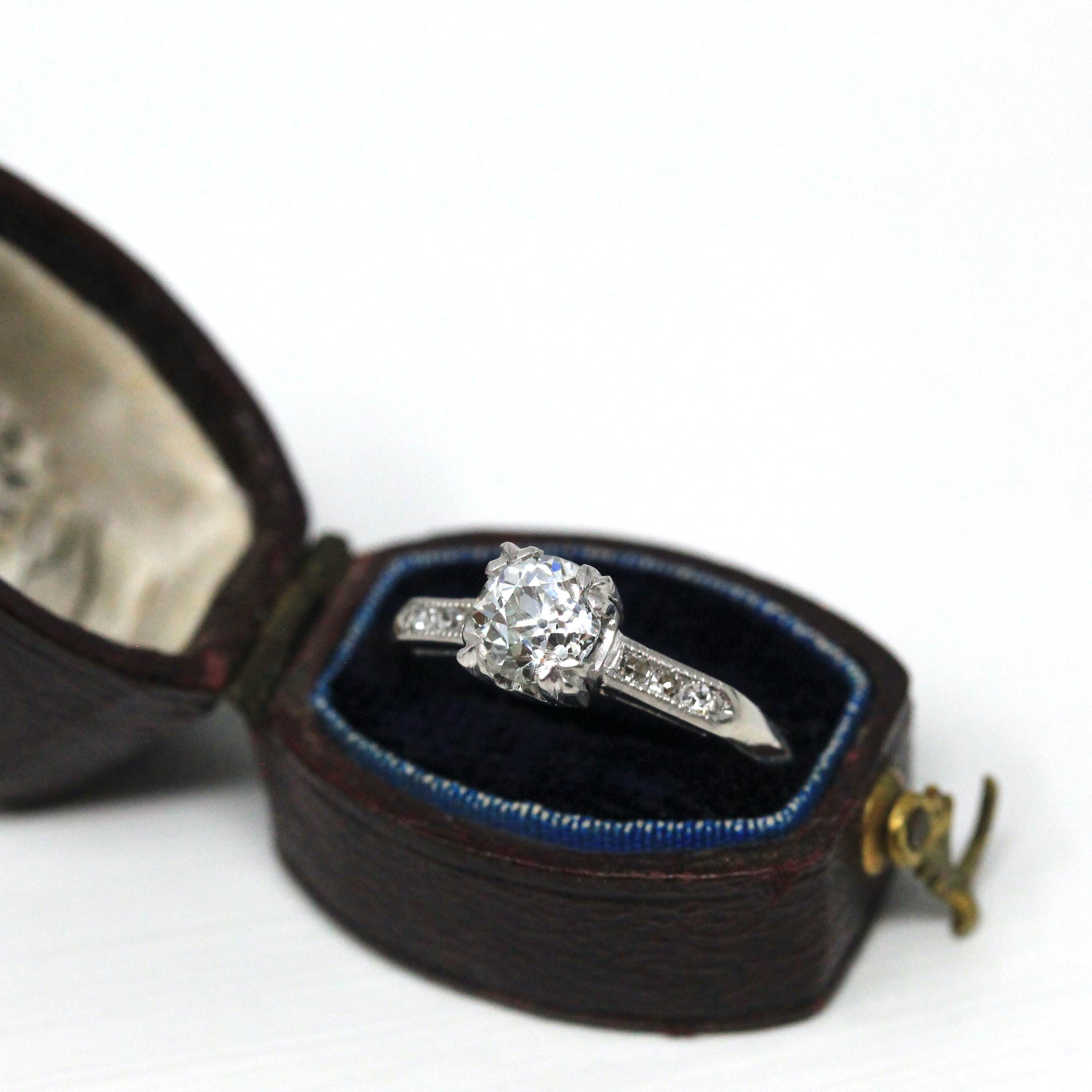 Vintage Engagement Ring - Platinum Old European Cut Natural Diamonds Wedding Bridal - Mid Century 1950s Size 4 3/4 GIA Report Fine Jewelry