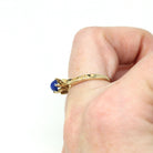 Created Star Sapphire Ring - Retro 10k Yellow Gold Cabochon .47 CT Gemstone - Vintage Circa 1970s Size 6 September Birthstone Fine Jewelry