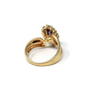 Marquise Halo Ring - Modern 14k Yellow Gold Created Sapphire Natural Diamond Gemstones - Estate Circa 1990s Size 6 Engagement Fine Jewelry