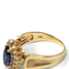 Marquise Halo Ring - Modern 14k Yellow Gold Created Sapphire Natural Diamond Gemstones - Estate Circa 1990s Size 6 Engagement Fine Jewelry