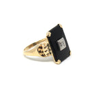 Vintage Onyx Ring - Retro 10k Yellow Gold Rectangular Cut Natural Black Chalcedony Gem - Circa 1940s Size 6 Statement Fine Diamond Jewelry