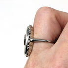 Rock Crystal Quartz Ring - Vintage 10k White Gold Natural Diamond Statement - Mid Century 1950s Size 6 1/4 Clear Frosted Oval Fine Jewelry