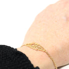 Modern "#1 Mom" Bracelet - Estate 14k Yellow Rose Two Tone Gold Floral Flower Chain Spring Ring Clasp 7 Inches - Circa 2000s Fine Jewelry