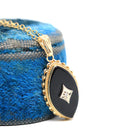 Onyx & Diamond Necklace - Retro 14k Yellow Gold Natural Black Chalcedony Gemstone Pendant Charm - Vintage 1970s Era Navette Fine 70s Jewelry