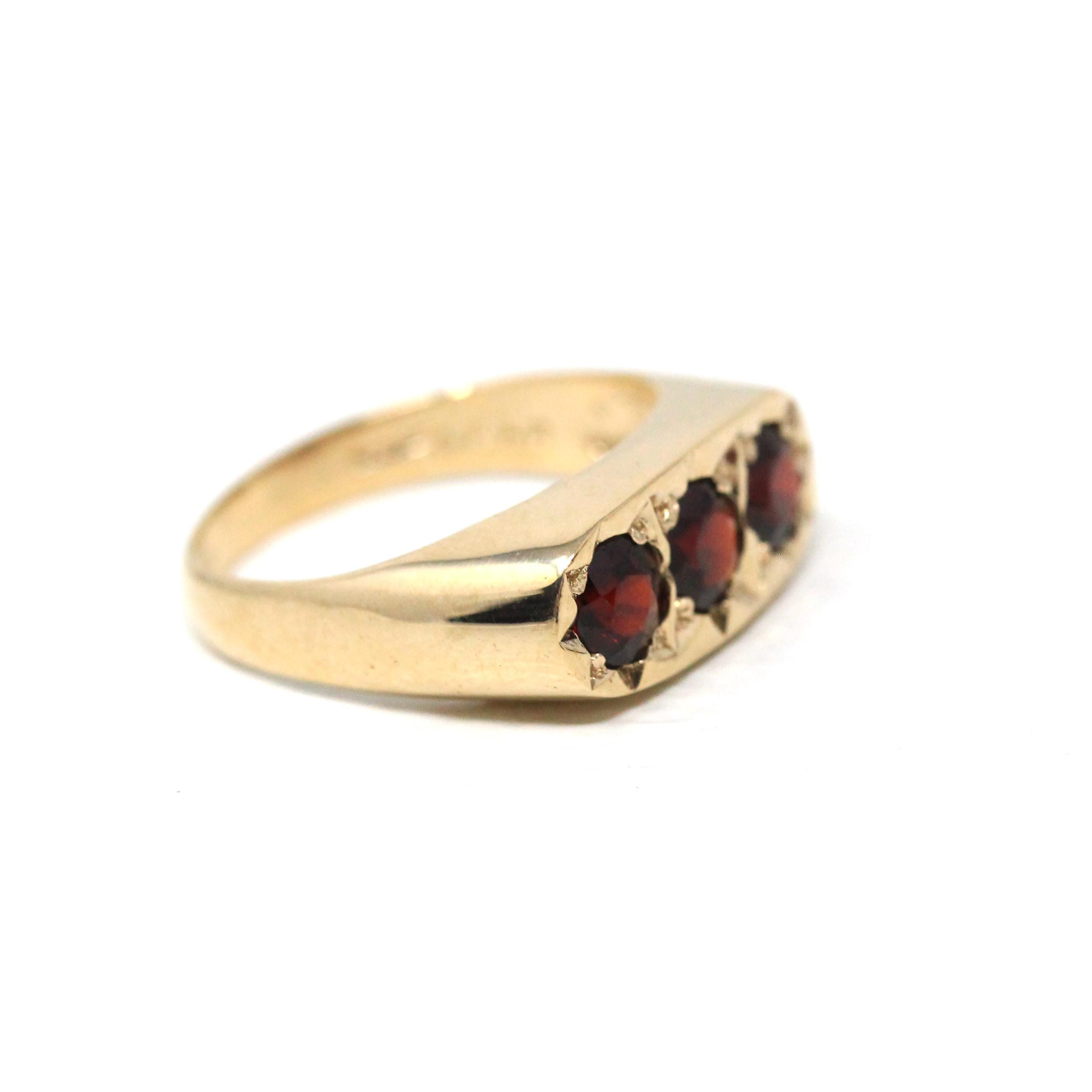 Vintage Garnet Ring - Mid Century 9k Yellow Gold Red Gem Band - Hallmarked 1953 Size 7 1/2 Fine London England January Birthstone Jewelry
