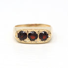 Vintage Garnet Ring - Mid Century 9k Yellow Gold Red Gem Band - Hallmarked 1953 Size 7 1/2 Fine London England January Birthstone Jewelry