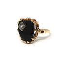 Vintage Onyx Ring - Retro 10k Yellow Gold Black Fancy Cut Gemstone - Circa 1940s Era Size 5.5 Natural Diamond Floral Statement Fine Jewelry