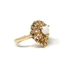 Opal Heart Ring - Modern 14k Yellow Gold Natural Gemstone Leaf Double Halo - Estate Circa 1990s Size 6 1/4 October Birthstone Fine Jewelry