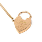Vintage Padlock Necklace - Retro 15K Rosy Gold Heart Shaped Engraved Pendant - Dated 1976 Victorian Revival Style Fine Statement Jewelry
