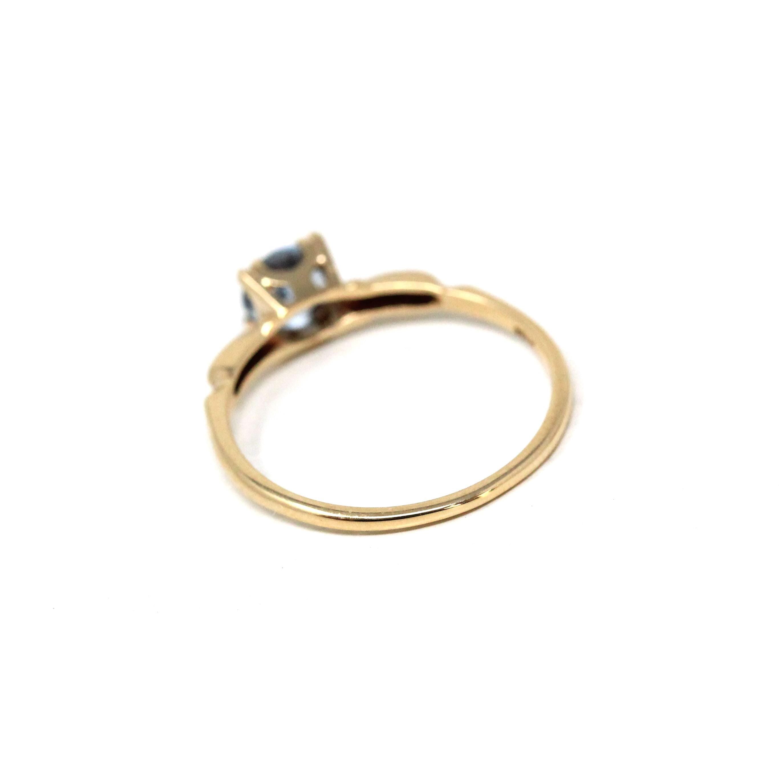 Aquamarine Engagement Ring - Vintage 10k Yellow Gold Solitaire Blue Gemstone - Mid Century Size 6 1/2 Fine 1940s Alternative Bridal Jewelry