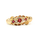 Antique Edwardian Band - Vintage 18k Yellow Gold Natural Diamonds & Garnet Doublet Triplet Ring - Hallmarked 1904 Size 6 3/4 Fine Jewelry