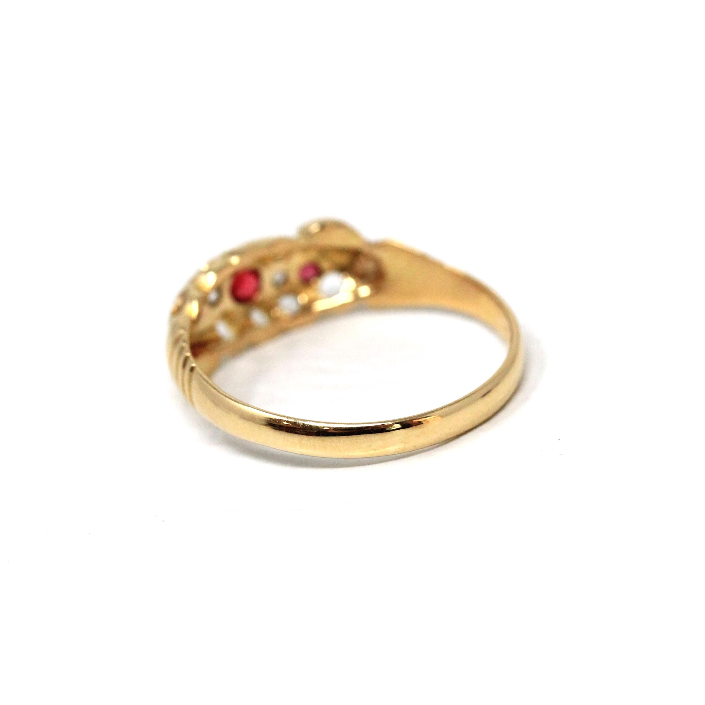 Antique Edwardian Band - Vintage 18k Yellow Gold Natural Diamonds & Garnet Doublet Triplet Ring - Hallmarked 1904 Size 6 3/4 Fine Jewelry