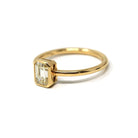 0.87 ct Emerald Cut Diamond Engagement Ring - 18k Yellow Gold Bezel Set Vintage Recycled Gem - Size 6 1/4 Fine Bridal Classic Fine Jewelry