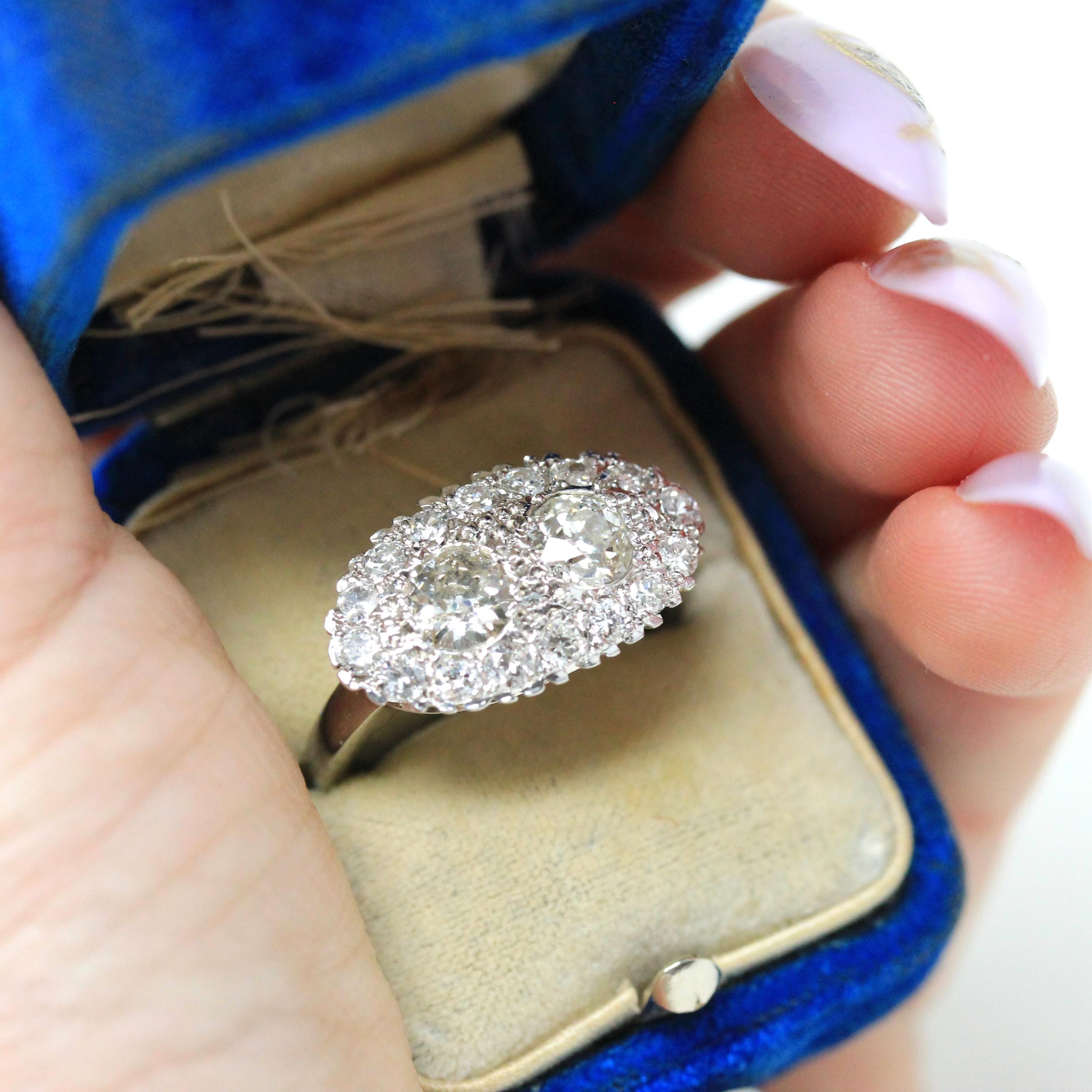 Mid Century Cluster Ring - Vintage 14k White Gold Natural Diamond Gemstone Band - Circa 1950s Size 7 3/4 Princess Anniversary Fine Jewelry