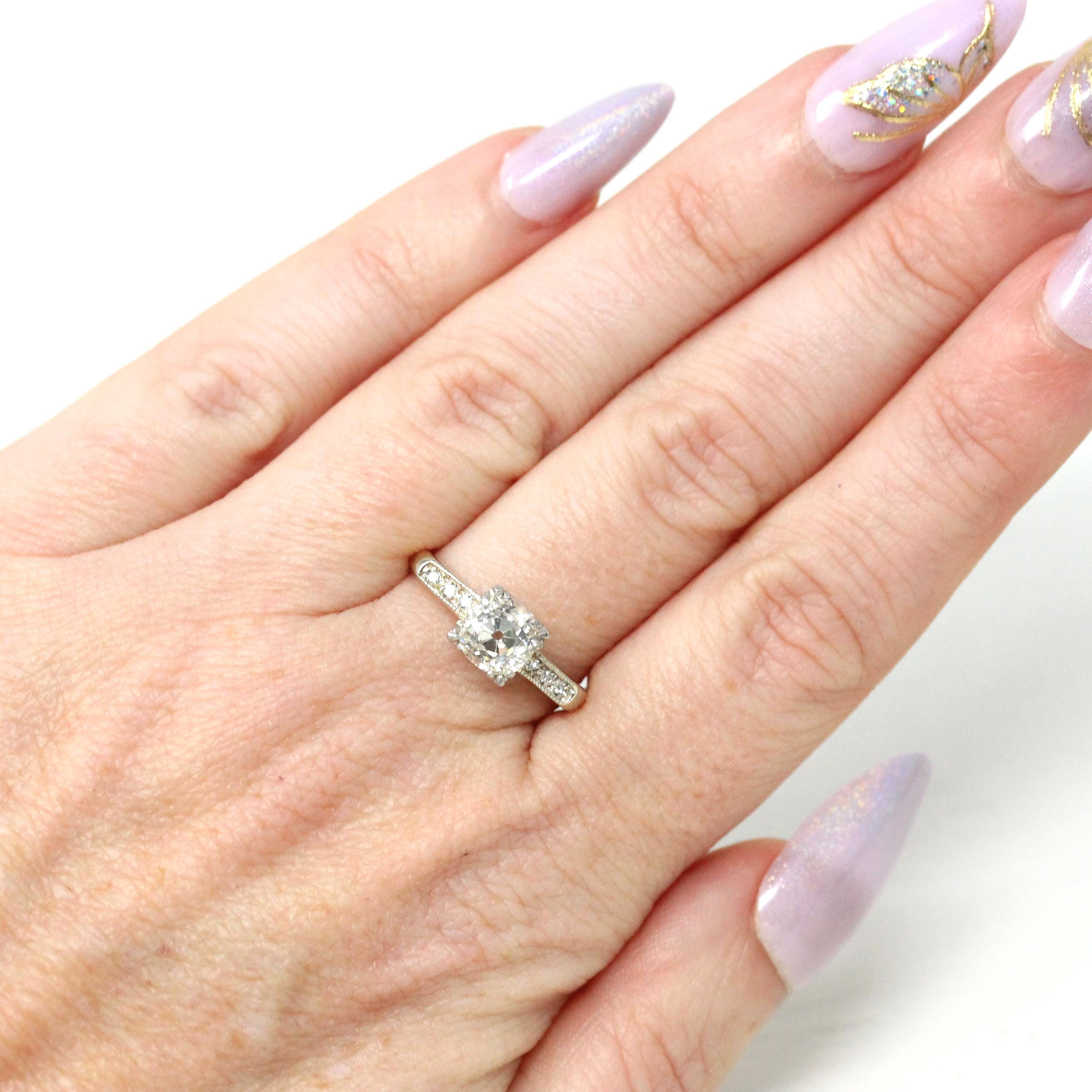 Mid Century Engagement Ring - 14k Yellow Gold & Platinum 1.28 CTW Natural Diamond - Vintage Circa 1940s Size 6 1/2 Engagement Report Jewelry