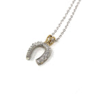 Diamond Horseshoe Pendant - Mid Century Era 14k White & Yellow Gold Natural .08 CTW Charm - Vintage Circa 1950s Good Luck Equestrian Jewelry