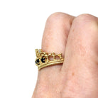 Vintage Tiara Ring - Estate 18k Yellow Gold Natural Diamonds Blue Sapphires Statement - Circa 1980s Princess Crown Fine Statement Jewelry