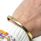 Vintage Flower Bangle - Retro 14k Gold Filled Engraved Flower Design Polished Bracelet - Circa 1960s Era Statement HFB H.F. Barrows Jewelry