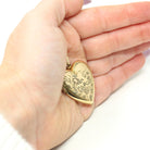 Bird Heart Locket - Retro Gold Filled Heart Shaped Floral Pendant Love Necklace - Vintage Circa 1940s Era Keepsake Flower Photo 40s Jewelry