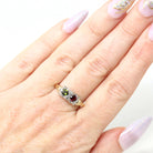 Garnet & Tourmaline Ring - Retro Era 14k Yellow and White Gold Natural Red Green Gemstones - Vintage 1940s Size 6 1/4 Fine Two Tone Jewelry