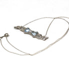 Aquamarine Bow Necklace - Art Deco 14k White Gold Filigree .06 CT Diamond Pin Conversion Bar Pendant - Vintage Circa 1930s Era Fine Jewelry