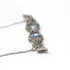 Aquamarine Bow Necklace - Art Deco 14k White Gold Filigree .06 CT Diamond Pin Conversion Bar Pendant - Vintage Circa 1930s Era Fine Jewelry