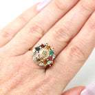 Thai Princess Ring - Retro 10k Yellow Gold Spinel Glass Tiger's Eye Ruby Sapphire Flower Gemstones - Vintage Circa 1960s Size 7 3/4 Jewelry