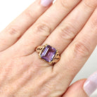 Vintage Amethyst Ring - Retro 10k Yellow & Rose Gold Natural Purple Faceted Gemstone - Circa 1940s Era Size 7 1/2 Two Tone Fine 40s Jewelry