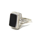 Vintage Onyx Ring - Art Deco 10k White Gold Natural Black & White Gemstone Statement - Circa 1930s Size 6 1/2 Fine Floral Filigree Jewelry