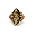Vintage Quartz Ring - Retro 10k Yellow Gold Marquise Cut Natural Brown Faceted Gemstone - Circa 1970s Size 5 Flower Trubrite Fine Jewelry