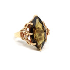 Vintage Quartz Ring - Retro 10k Yellow Gold Marquise Cut Natural Brown Faceted Gemstone - Circa 1970s Size 5 Flower Trubrite Fine Jewelry
