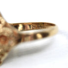 Vintage Quartz Ring - Retro 10k Yellow Gold Marquise Cut Natural Brown Faceted Gemstone - Circa 1970s Size 5 Flower Trubrite Fine Jewelry