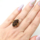 Vintage Quartz Ring - Retro 10k Yellow Gold Marquise Cut Natural Brown Faceted Gemstone - Circa 1970s Size 5 Flower Trubrite Fine Jewelry